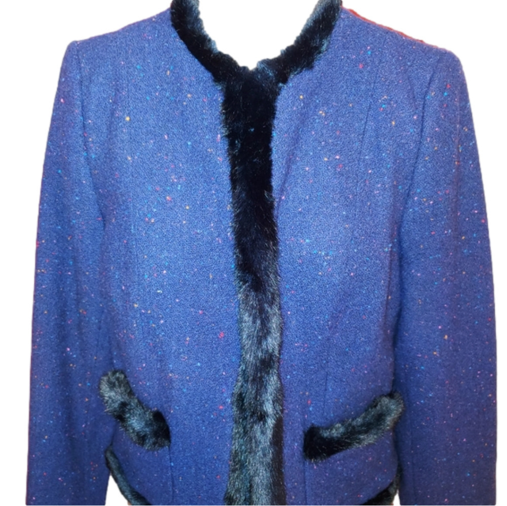 Talbots Wool Blend Faux Fur Trim Blazer 10